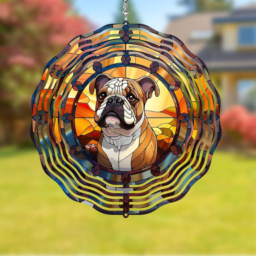 Bulldog Dog Wind Spinners Outdoor Dog Memorial Gifts, 3D Metal Kinetic Hanging Garden Wind Spinner, Spinner Decor, Wind Sculptures for Outdoor & Indoor, Window, Yard Decor (Bulldog 1)