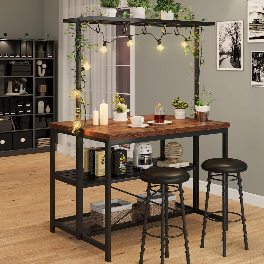 GarveeHome Kitchen Island with Storage, 42''Island Table for Kitchen with Seating Bakers Rack Microwave Oven Stand Shelf with 3 Tier Storage Shelf for Dining Room Living Room, 5 Hooks 42"*28"*72"