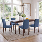 Upholstered Dining Chairs Set of 4, Mid-Century Dining Room Chairs with Wooden Legs, Farmhouse Fabric Parsons Chairs for Small Space Restaurant & Cafe- Blue