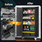 PAOFIN 71''H Tall Metal Garage Storage Cabinet with Wheels,Steel File Cabinets with 2 Doors and 4 Adjustable Shelves for Home Office, Warehouse, Required Assembly,Black
