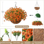 ZFProcess Artificial Faux Hanging Plants Flowers Basket for Fall Outdoor Decoration, Fake Silk Daisy in Planter Realistic UV Resistant Look Real for Porch Home Patio Balcony Yard(Orange)