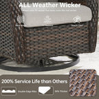 Outdoor Swivel Rocker Patio Chairs with 2 Ottomans - 5" Thick Cushion 4 Piece Furniture Set All Weather Comfortable Wicker Conversation Set for Porch Poolside and Deck - Brown/Beige