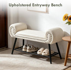 45" Entryway Bench with Shoe Storage，Modern Bedroom Velvet Fabric Upholstered with Stable Metal Frame and Solid Shelf for Bedroom, Living Room，Foyer, 330LB, Cream