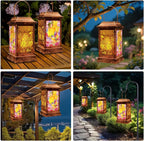 Hummingbird Solar Lanterns Outdoor Waterproof, Metal & Glass Hanging Lights Garden Decor, Birthday Gifts for Women Mom Grandma Mothers Day, Decorative Lights for Outside Yard Patio Backyard Porch
