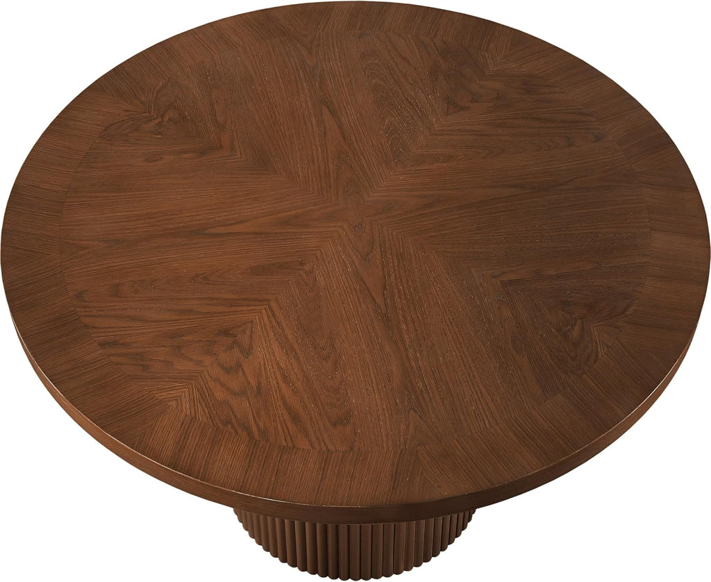 Meridian Furniture 728Brown-T Belinda Collection Mid-Century Modern Dining Table, Solid Wood Base, Brown Finish Oak Wood Veneer MDF Top, Round Top, Fluted Base, 48" W X 48" D X 31" H, Brown