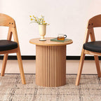 Homedot Small Round Accent Side Table with Wood Strip Base for Living Room, 19.69" Cicle End Table Engineered Wood Desktop Solid Oak Veneer Furnish, Modern Nightstand Table for Bedroom