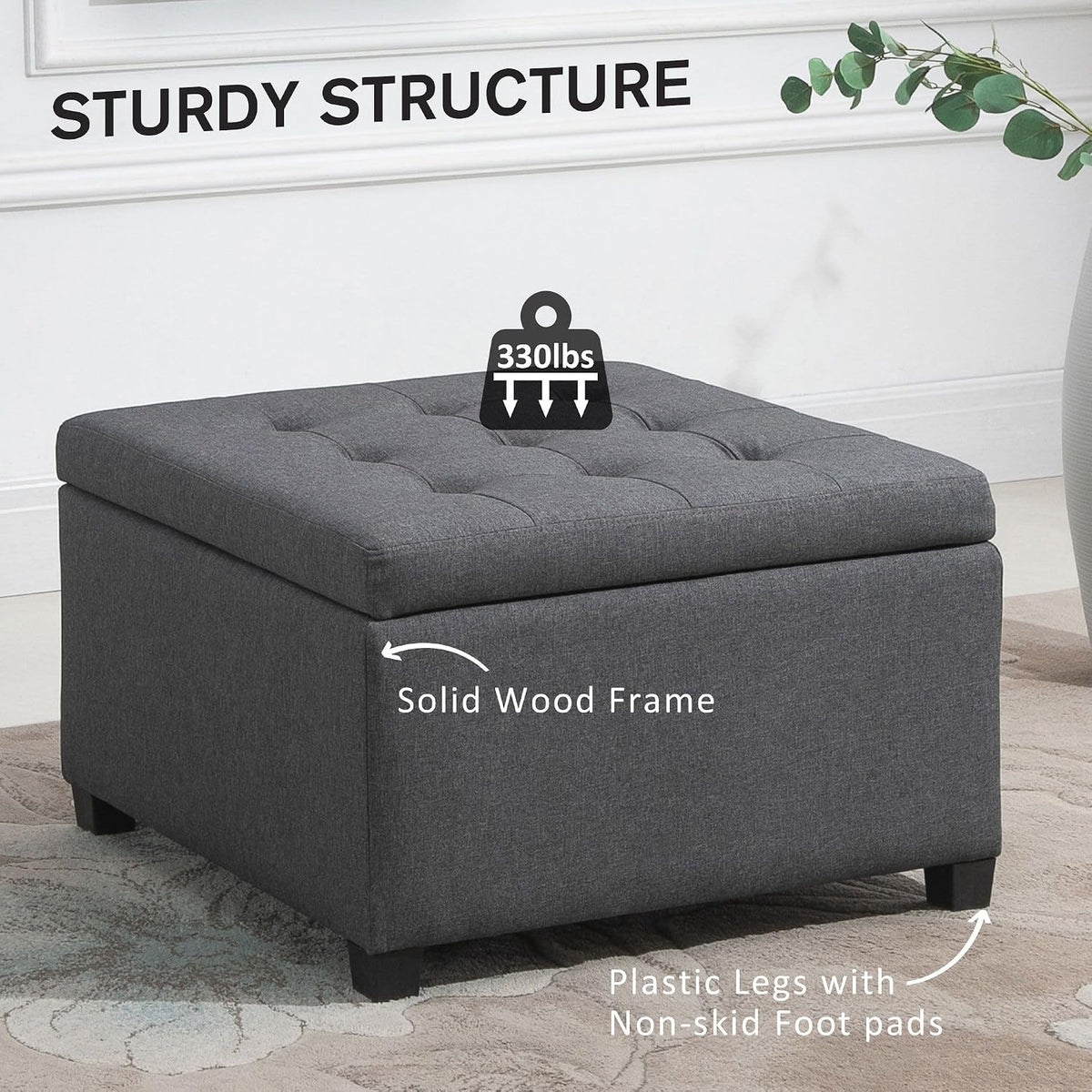 31x27x18inch 500lb Premium Quality Tufted Leather Storage Ottoman LiftTop Superior Metal Hinge Crafted Rubberwood FFor rame Beige