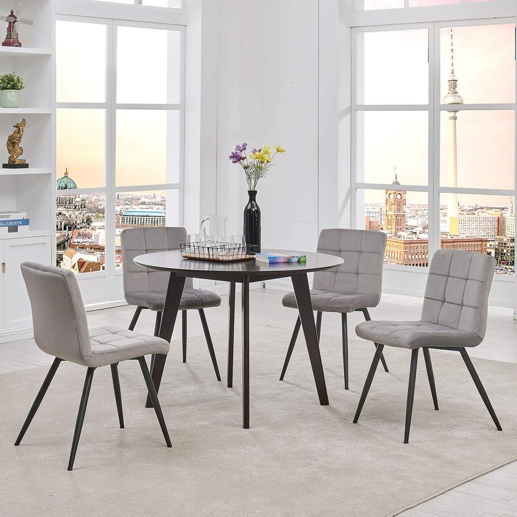 DUHOME Fabric Dining Chairs Set of 4, Black Metal Leg Accent Chairs Grey | Soft fabric upholstered accent chairs, sturdy black metal legs, for living room kitchen vanity reception room