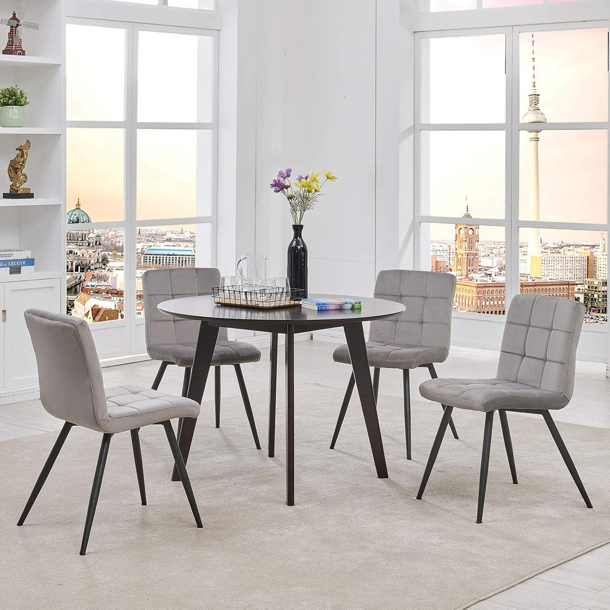 DUHOME Fabric Dining Chairs Set of 4, Black Metal Leg Accent Chairs Grey | Soft fabric upholstered accent chairs, sturdy black metal legs, for living room kitchen vanity reception room