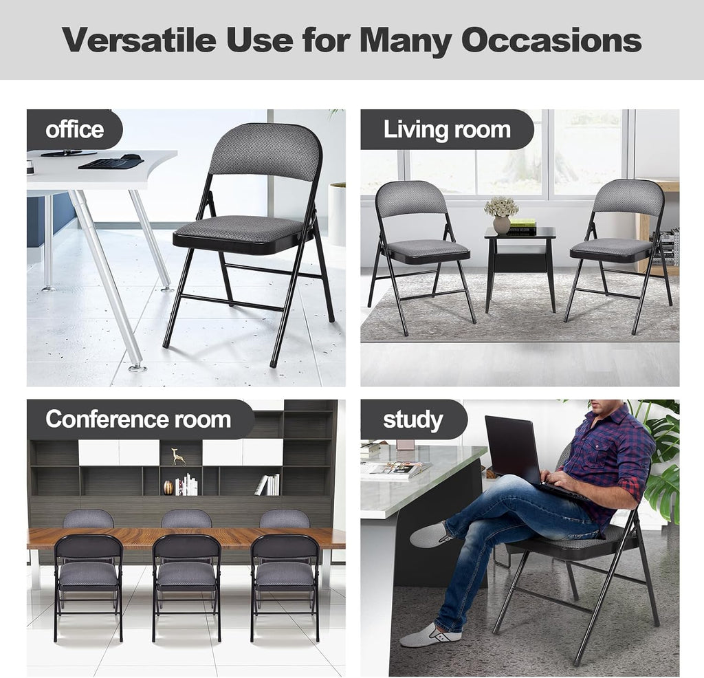 GIANTEX 6-Pack Folding Chairs Set - Waiting Room Chairs with Metal Frame, Fabric Upholstered Padded Seat, Foldable Party Chair Set, Event Chair, Folding Guest Chairs Set of 6, Grey