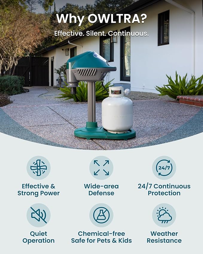 OWLTRA MT2410 Outdoor Super Effective Mosquito Trap, Quiet, Odorless, All-Weather Insect Control with CO2 Release for Mosquitoes, No-See-Ums, Flies & Midges, Easy Setup & Maintenance, Dark Green