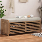 Ball & Cast Entryway Storage Bench with Shutter Doors, 43.3" Wooden Shoes Organizer, Modern Movable Upholstered Seat Entryway Shoe Rack Cabinet for Hallway Living Room, Natural White