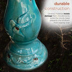Alpine Corporation 25" Tall Outdoor Ceramic Antique Pedestal Birdbath with 2 Bird Figurines, Turquoise