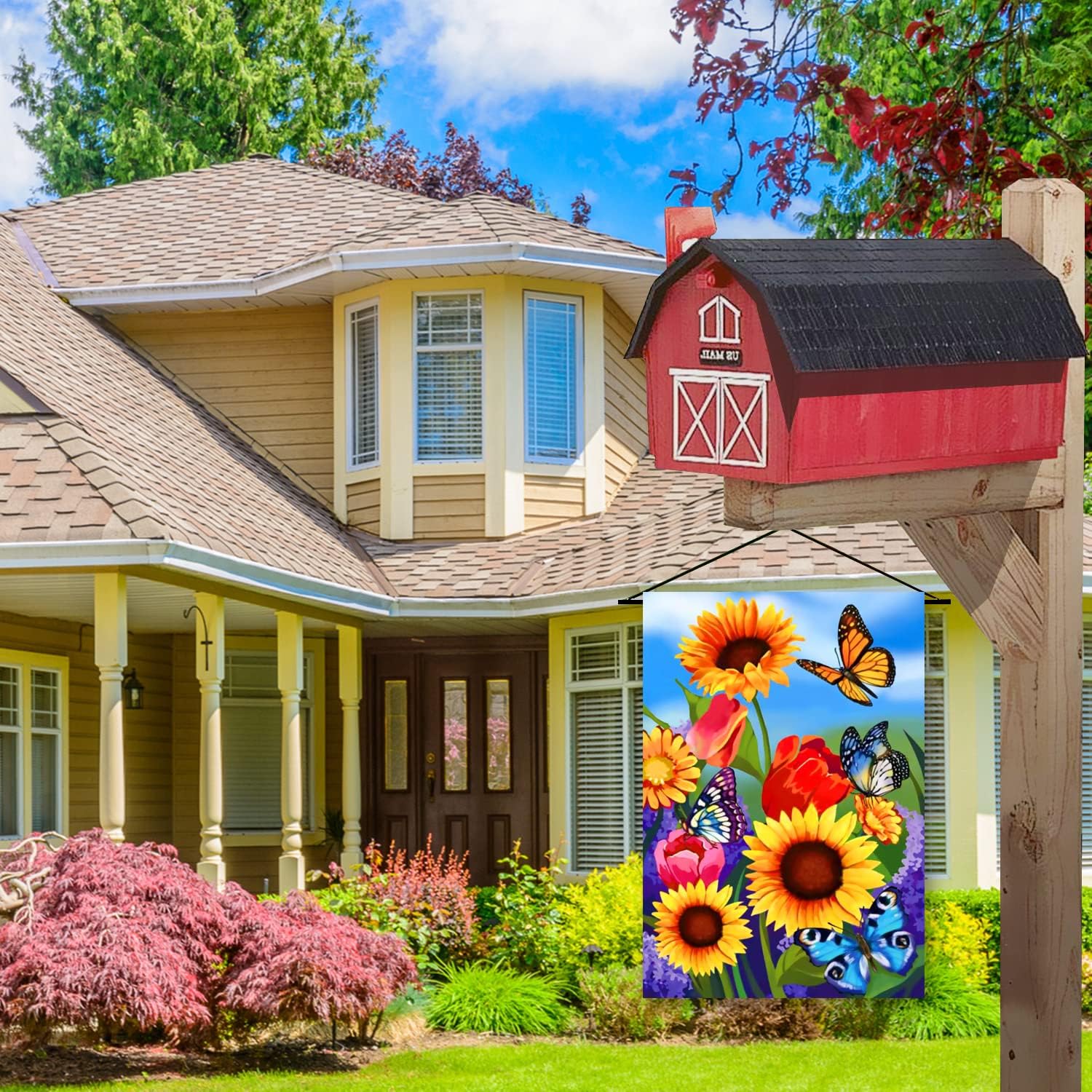 Fall sunflower garden flag 12x18 Double Sided Vertical, Small monarch Butterfly Floral Flower Welcome Garden Yard House Flags Outside Outdoor House sunflower Spring Summer Decor
