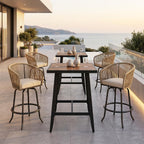 YITAHOME 27" Bar Stools Set of 4 with Arms & Cushions, 360° Swivel Outdoor Bar Stools, All Weather Counter Height Bar Stools Set of 4 with Curved Back for Backyard, Kitchen Island, Dining Room, Beige