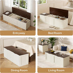 L Shaped Bench with Storage, 63" Breakfast Nook Benches, Kitchen Corner Dining Bench Seating for Entryway Dining Room, Kitchen, Walnut and White