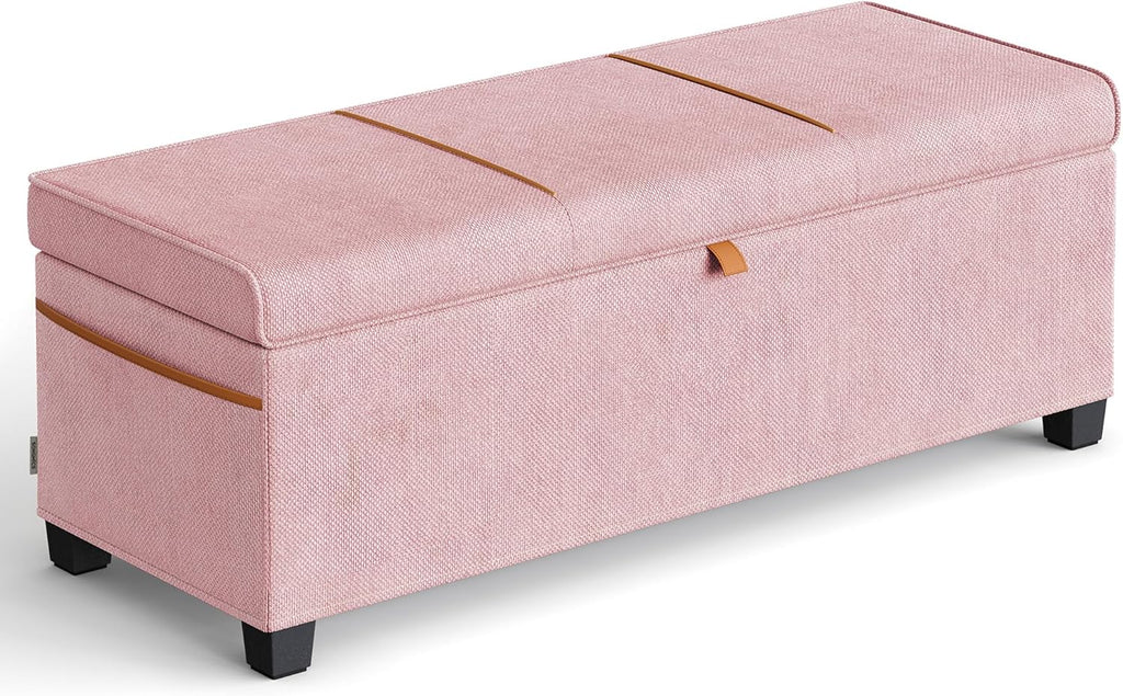 SONGMICS Storage Ottoman, 15.8 x 43.3 x 15.8 Inches, 27 Gal. (103 L) | Bench with Legs, Chenille Fabric, for Living Room, Entryway, Pink, RYEN Collection ULSF533R01