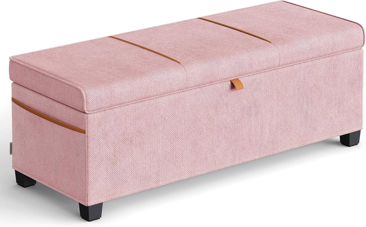 SONGMICS Storage Ottoman, 15.8 x 43.3 x 15.8 Inches, 27 Gal. (103 L) | Bench with Legs, Chenille Fabric, for Living Room, Entryway, Pink, RYEN Collection ULSF533R01