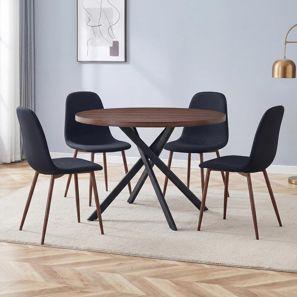 Round Dining Table Set for 4, Round Kitchen Dining Table and Chairs Set for 4,46.5" Modern Dining Room Table Set for 4 with Upholstered Chairs for Small Space Kitchen Office Cafe Apartment