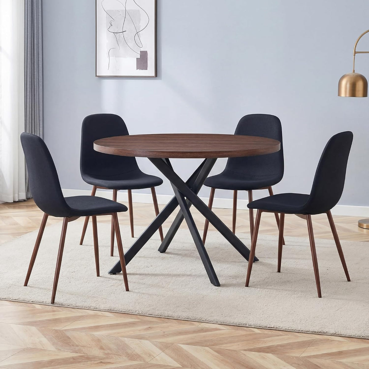 Round Dining Table Set for 4, Round Kitchen Dining Table and Chairs Set for 4,46.5" Modern Dining Room Table Set for 4 with Upholstered Chairs for Small Space Kitchen Office Cafe Apartment