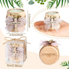 MTLEE 16 Pack Wooden Tealight Candle Holders Kit Guest Gifts for Wedding Baby Shower The First Communion Baptism Christening Housewarming Party Handmade Thank You Candle with Card Box Rope (Cute)