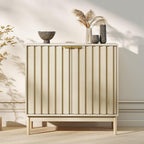 Fluted Cabinet with Storage, Buffet Cabinet Sideboard with 2 Doors, Beige Buffet Storage Accent Cabinets with Adjustable Shelves for Living Room, Entry, Hallway, Kitchen