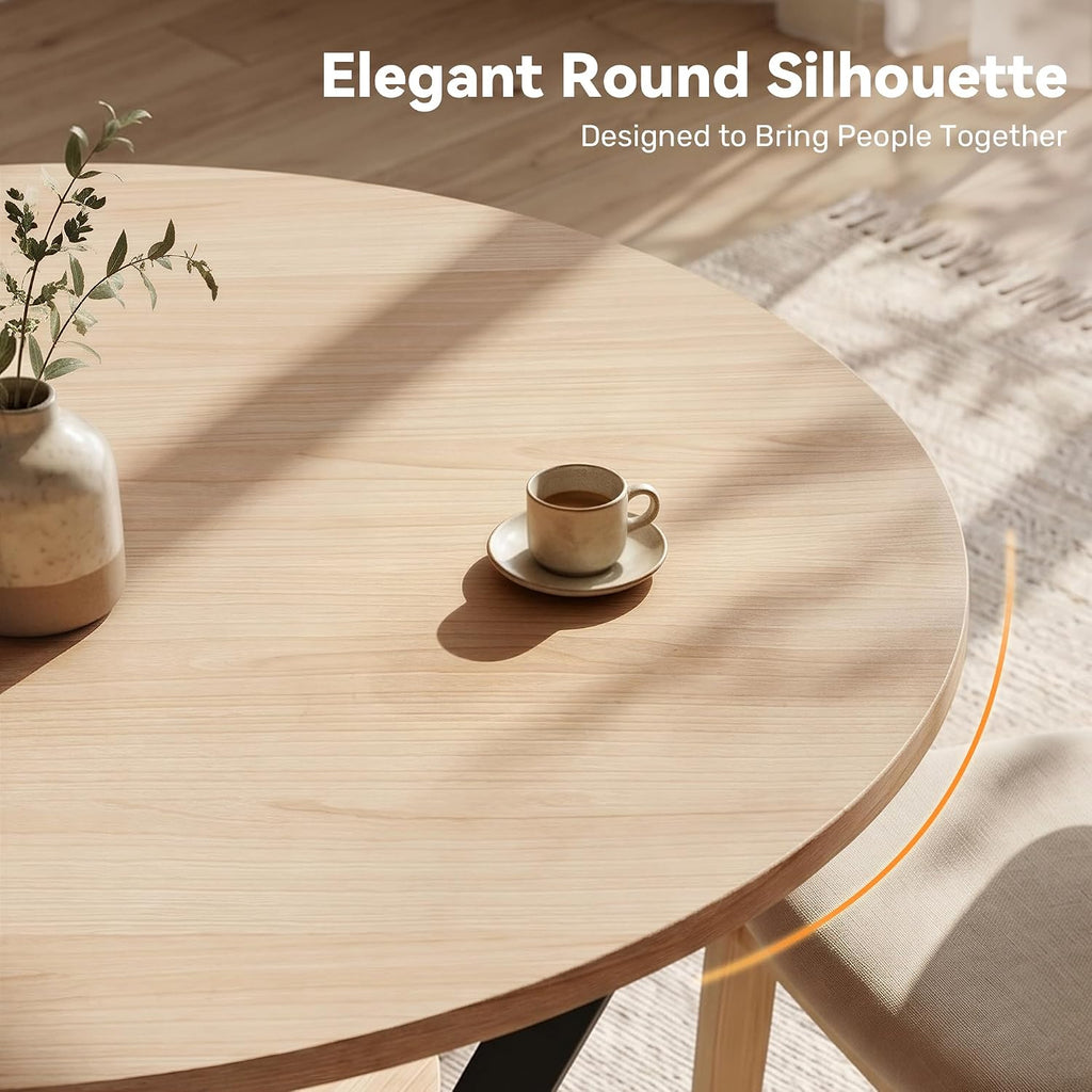 Miereirl 42.13" Round Dining Table for 4, Modern Kitchen Table with Open Storage Shelf, Wood Dining Table for Dining Room, Apartment, Small Spaces