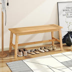 Giantex 39.5" Bamboo Dining Bench with Handwoven Rattan Seat, 600lbs Capacity, Shoe Ottoman, Kitchen Table Bench for Indoor Outdoor, Bedroom, Bathroom, Front Door, End of Bed, Entryway (Natural)
