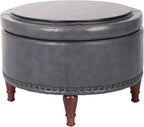 OSP Home Furnishings Alloway Storage Ottoman with Antique Bronze Nailheads, Pewter Faux Leather