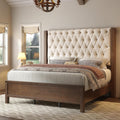Jocisland King Size Solid Wood Bed Frame,57" Wingback Headboard,Walnut