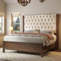 Jocisland Queen Size Solid Wood Bed Frame,57" Wingback Headboard,Walnut