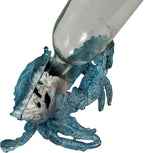 Crab Wine Bottle Holder, 8 Inch Turquoise Resin with Coral-Look Center | Raised Claws, Shell Ridges, Textured Legs, Distressed Whitewashed Finish, Open Center for Angled Display