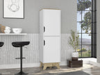 FM FURNITURE British Single Kitchen Pantry with 4 Shelves, and Double Doors Cabinet, Light Oak/White
