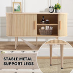 Grepatio 55" Sideboard Buffet Cabinet with Fluted Slide Doors, Tambour Storage Cabinet with Shelves, Modern Credenza Sideboard Buffet Console Cabinets for Living Room Hallway Entryway (Natural)