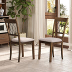 Giantex Dining Chairs Set of 4, Fabric Upholstered Armless Kitchen Chairs w/Hollowed Backrest, Padded Seat, Rubber Wood Frame, Farmhouse Side Chairs for Living Room Restaurant, Rustic Brown