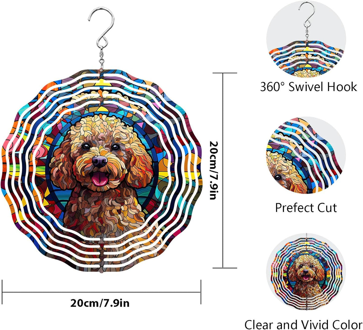 Poodle Dog Wind Spinners Outdoor Dog Memorial Gifts, 3D Metal Kinetic Hanging Garden Wind Spinner, Spinner Decor, Wind Sculptures for Outdoor & Indoor, Window, Yard Decor (Poodle 3)
