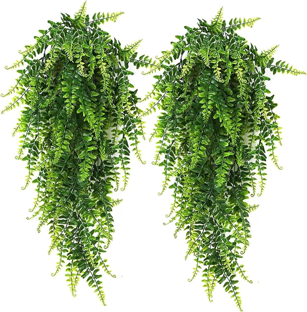 RECUTMS Hanging Artificial Plants 4Pcs UV Resistant Fake Boston Fern Realistic Faux Greenery Plastic Ivy Vines for Wall Home Room Garden Wedding Party Garland Outside Decoration(Green)