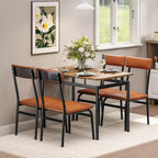 Garvee Dining Table Set for 4, 5 Piece Wooden Dining Table and Chairs, 4 PU Upholstered Chair, Modern Metal Frame Dinette Set for Dining Room, Home Dinner, Party, Apartment, Brown