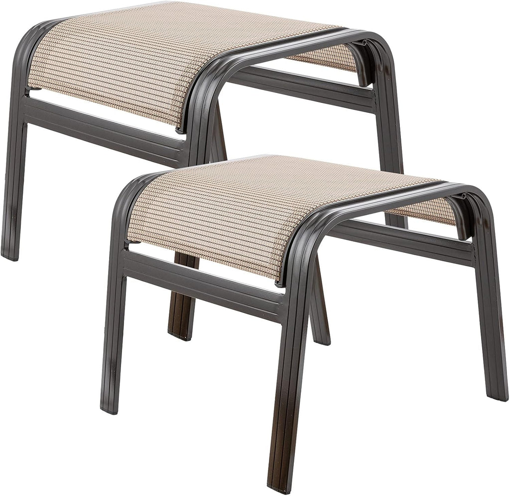 Outdoor Footstools Metal Patio Chairs Outdoor Ottoman Furniture Outside Footrests Small Seat Set of 2 for Garden,Balcony,Lawn, 22 inches *20 inches *17 inches