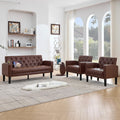 62'' Leather Loveseat Sofa Set with Chairs, 3-Piece Living Room Furniture | Leather Sofa and Chair Set, Loveseat Couch with 2 USB Ports and Cupholders, Comfy Furniture for Apartment Office, Brown