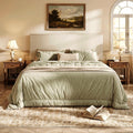 Allewie King Velvet Fabric Bed Frame, Adjustable Headboard, Cream White