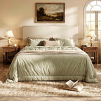 Allewie King Velvet Fabric Bed Frame, Adjustable Headboard, Cream White
