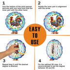 Rooster Wind Spinner, 3D Hanging Stainless Steel Garden Spinner, Wind Spinner Hanging for Outdoor & Indoor Décor, Unique Gifts for Yard Garden Decoration or Patio Décor (Rooster)
