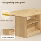 FUQARHY 63" Dining Table with Storage, Fluted Farmhouse Kitchen Table for 6 with 2-Tier Storage Shelf, Rectangular Wood Table