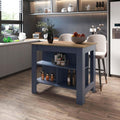 Ash and Blue Kitchen Island with Open Shelf, Particle Board | Two-tone finish with open shelves for organized storage