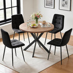 5-Piece Round Dining Table Set - Kitchen Table Chairs Set of 4 with Black Velvet Upholstered Chairs -Dining Table Set for 4