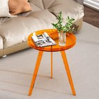 Clear Acrylic Side Table, Round End Table Bedside Table for Living Room Bedroom (Orange)