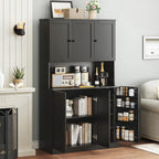 ONBRILL 71" Tall Kitchen Pantry Storage Cabinet, Kitchen Hutch, Black | Modern Food Pantry with Microwave Stand & Door Shelf, Freestanding pantry with 6 Door & Adjustable Shelves for Dining Room
