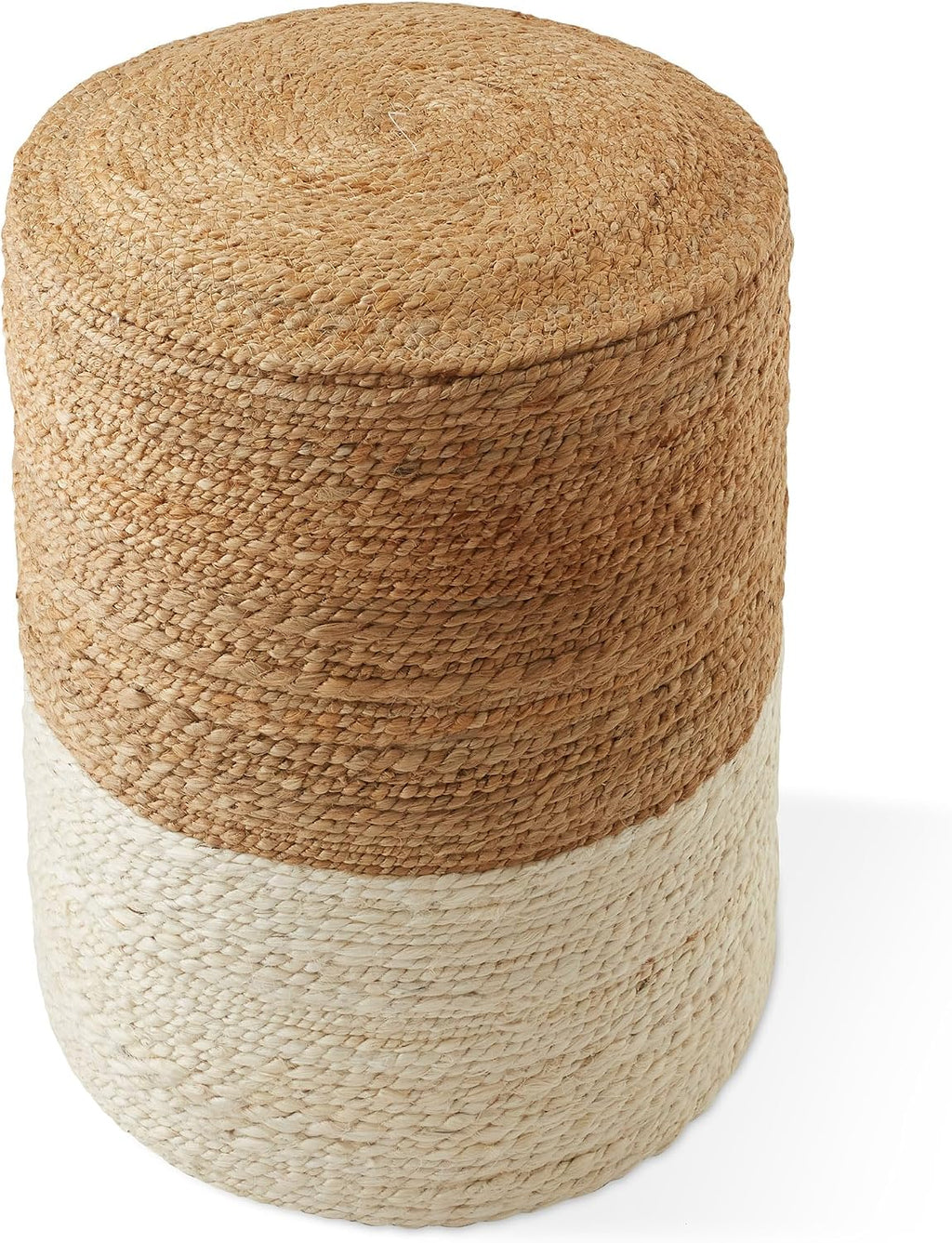 Casafield Hand-Braided Jute Pouf Ottoman Footrest, 14" W x 14" D x 16" H - Round, Natural Boho Home Decor, Woven Accent Footstool for Living Room