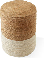 Casafield Hand-Braided Jute Pouf Ottoman Footrest, 14" W x 14" D x 16" H - Round, Natural Boho Home Decor, Woven Accent Footstool for Living Room